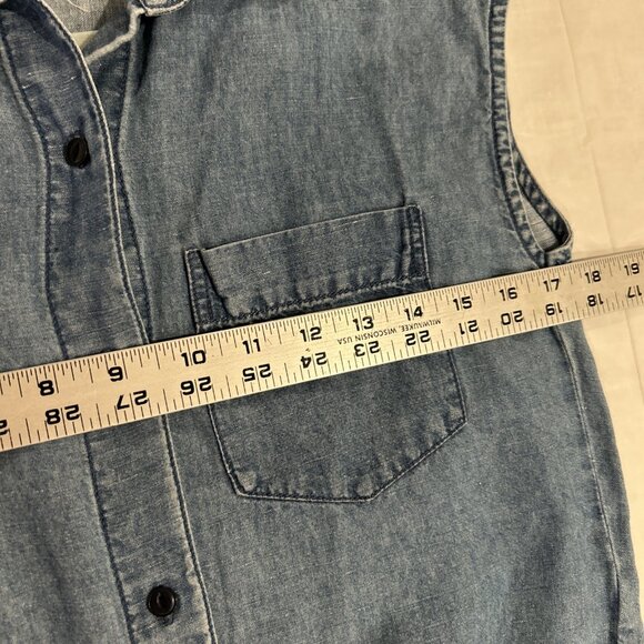 Madewell Denim Blouse Sleeveless XS‎ Blue Button Down Linen Blend Tie Front - Picture 5 of 8